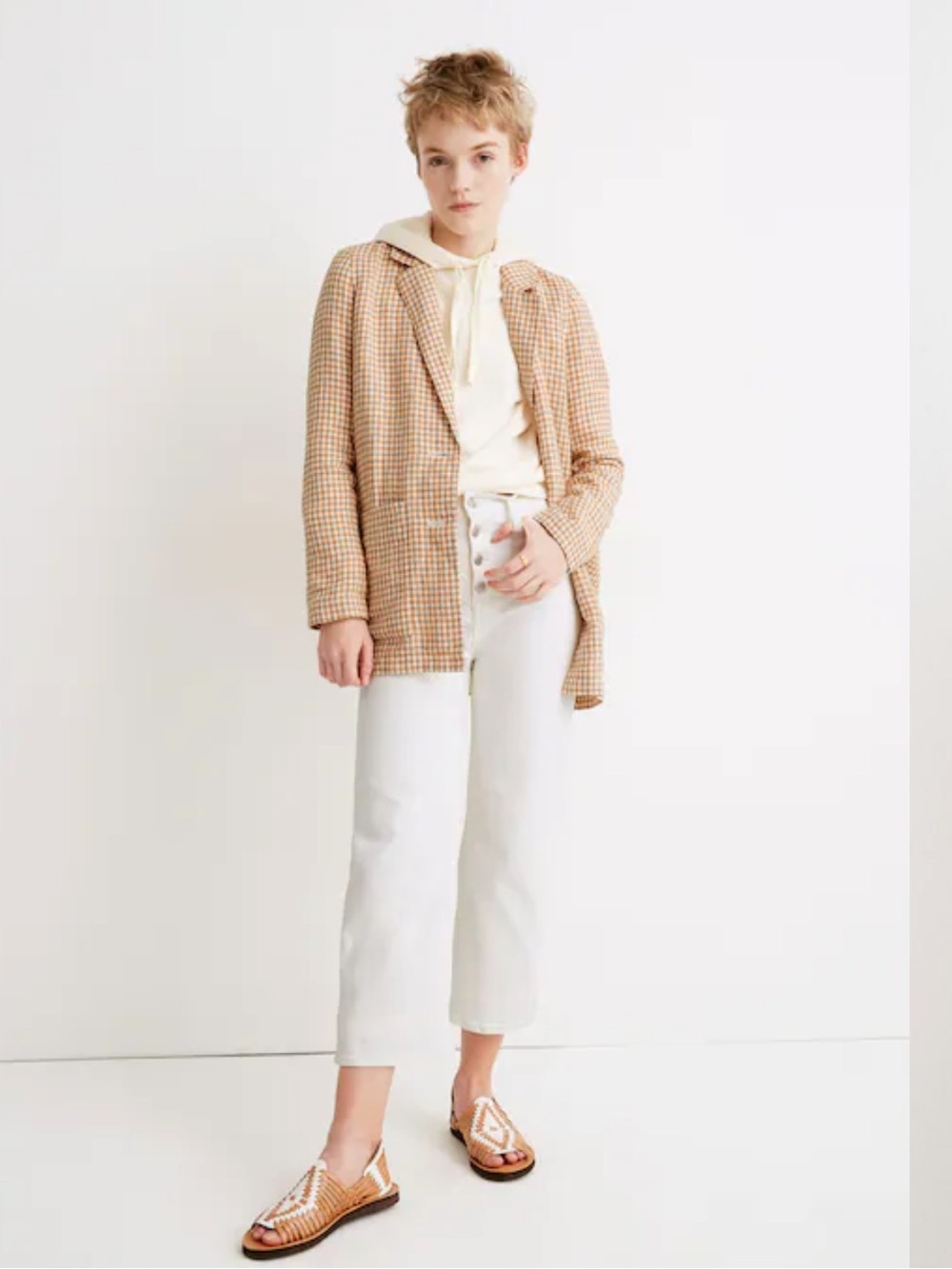 Madewell 100% Linen Tan & Cream Gingham Blazer. Size S. Style AL895